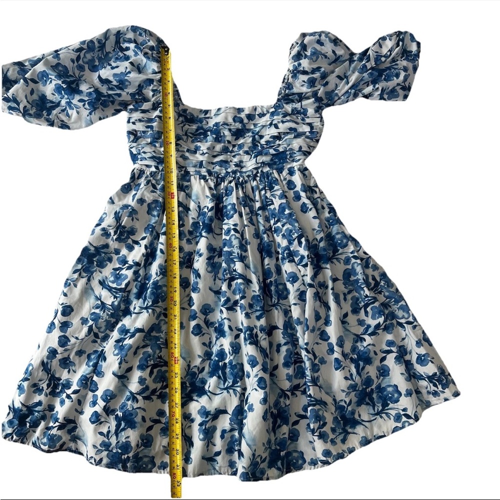Abercrombie & Fitch Emerson Poplin Puff Sleeve Mini Dress S Blue White Floral - Picture 9 of 10